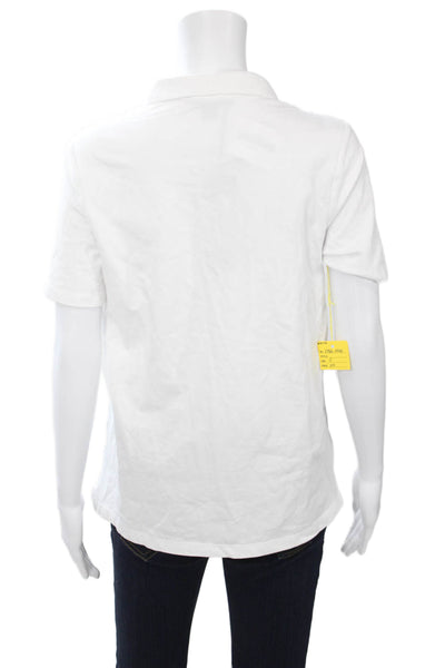 Renuar Womens Basic White Collared Short Sleeve Polo Cotton Spandex Size S