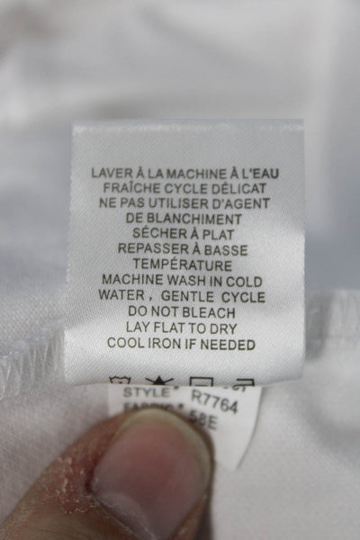 Renuar Womens Basic White Collared Short Sleeve Polo Cotton Spandex Size S