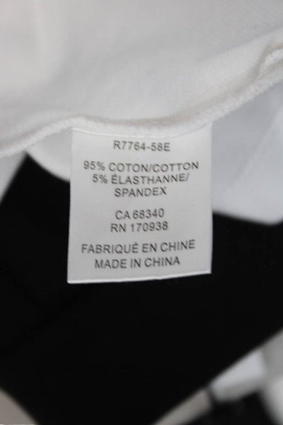 Renuar Womens Basic White Collared Short Sleeve Polo Cotton Spandex Size S