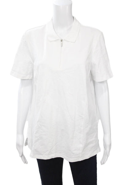 Renuar Womens Basic White Collared Short Sleeve Polo Cotton Spandex Size L