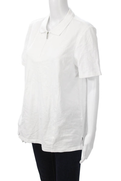Renuar Womens Basic White Collared Short Sleeve Polo Cotton Spandex Size L