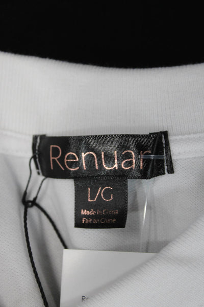 Renuar Womens Basic White Collared Short Sleeve Polo Cotton Spandex Size L