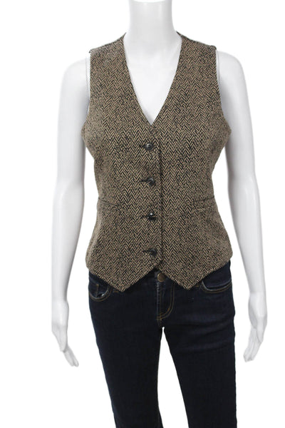 Renuar Womens Beige Herringbone V-Neck Sleeveless Vest Size XS