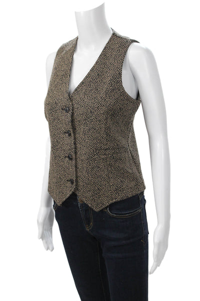 Renuar Womens Beige Herringbone V-Neck Sleeveless Vest Size XS