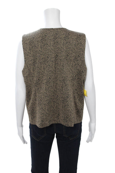 Renuar Womens Beige Herringbone V-Neck Button Vest Poly Blend Size 2XL