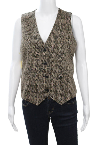 Renuar Women Beige V Neck Herringbone Sleeveless Vest Size M