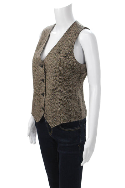 Renuar Women Beige V Neck Herringbone Sleeveless Vest Size M