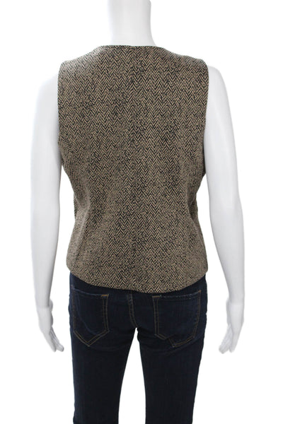 Renuar Women Beige V Neck Herringbone Sleeveless Vest Size M