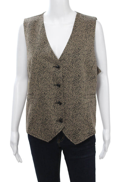 Renuar Women V-Neck Herringbone Beige Sleeveless Vest Size XL