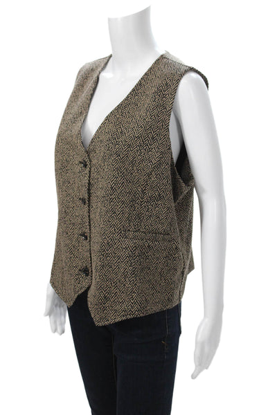 Renuar Women V-Neck Herringbone Beige Sleeveless Vest Size XL