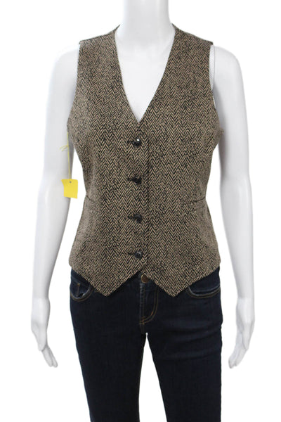 Renuar Women Beige Herringbone Button V-Neck Vest Petite Size S