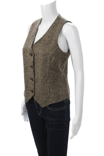 Renuar Women Beige Herringbone Button V-Neck Vest Petite Size S
