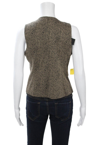 Renuar Women Beige Herringbone Button V-Neck Vest Petite Size S