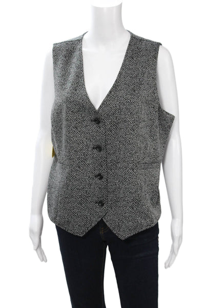Renuar Women Black Herringbone V-Neck Sleeveless Vest Size XL