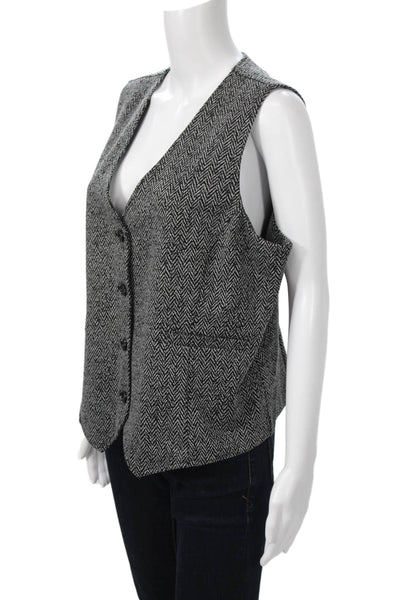 Renuar Women Black Herringbone V-Neck Sleeveless Vest Size XL