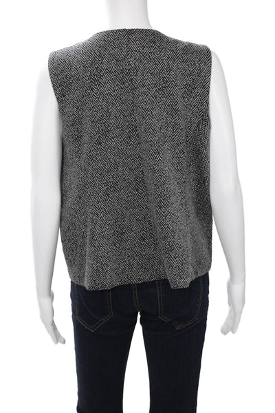 Renuar Women Black Herringbone V-Neck Sleeveless Vest Size XL