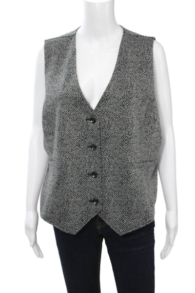Renuar Womens Classic Herringbone V Neck Button Vest Black Size 2XL
