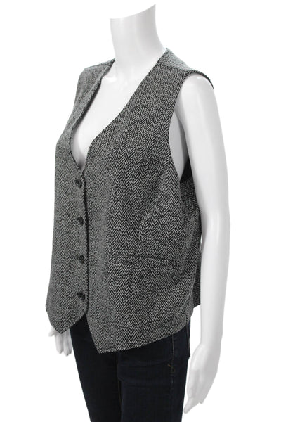 Renuar Womens Classic Herringbone V Neck Button Vest Black Size 2XL