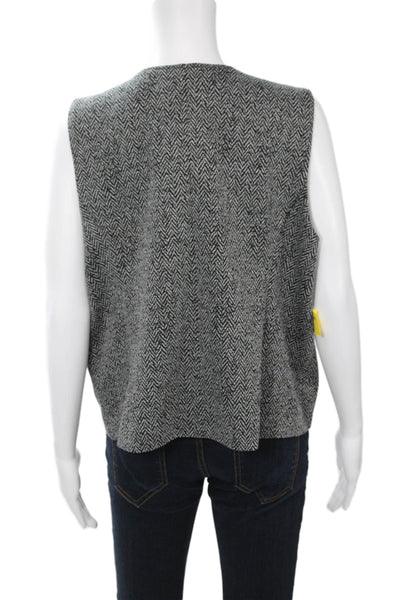 Renuar Womens Classic Herringbone V Neck Button Vest Black Size 2XL