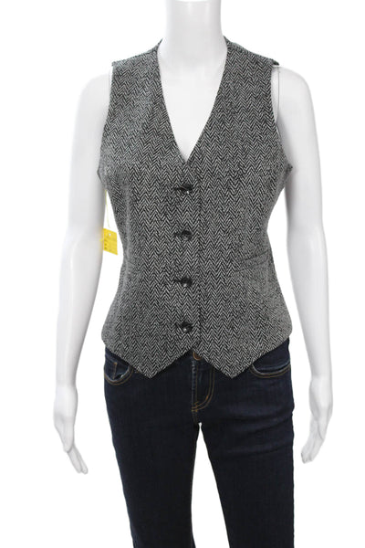 Renuar Women Black V-Neck Herringbone Vest Petite Size S