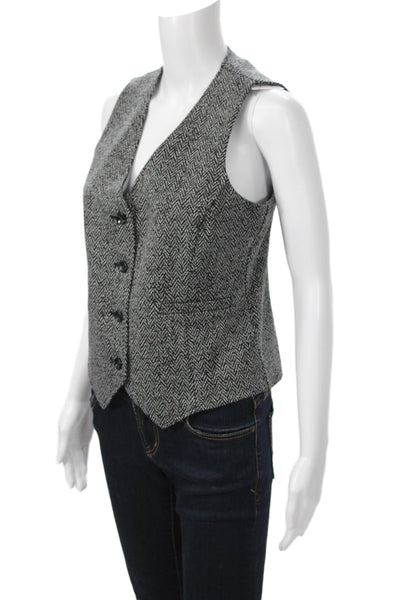 Renuar Women Black V-Neck Herringbone Vest Petite Size S