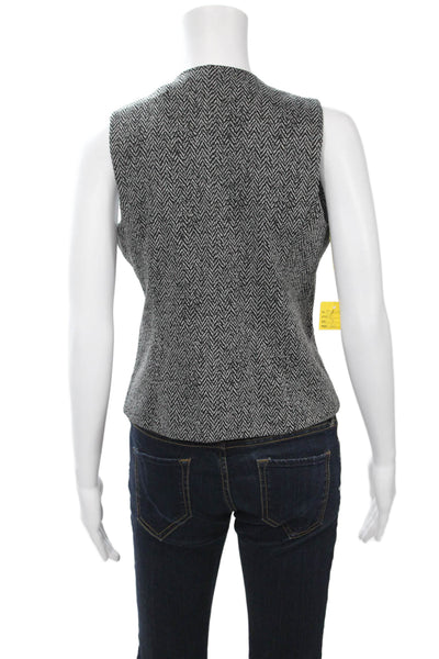 Renuar Women Black V-Neck Herringbone Vest Petite Size S