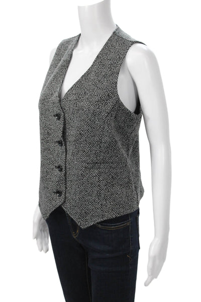 Renuar Womens Sleeveless Herringbone V-Neck Button Vest Black Size M