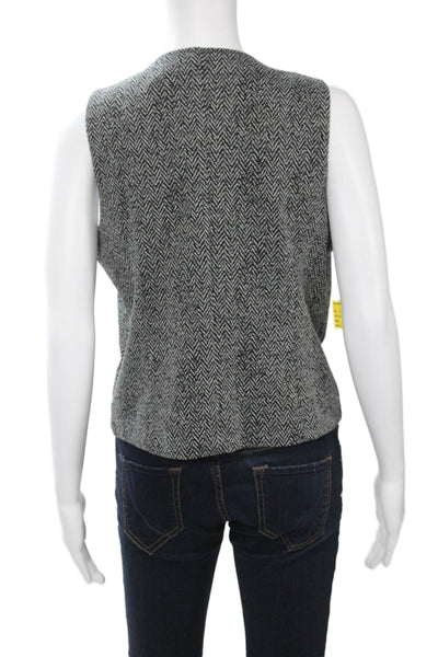 Renuar Womens Sleeveless Herringbone V-Neck Button Vest Black Size M