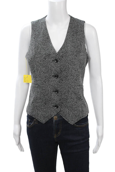 Renuar Women Black Herringbone V-Neck Sleeveless Vest Classic Size XS