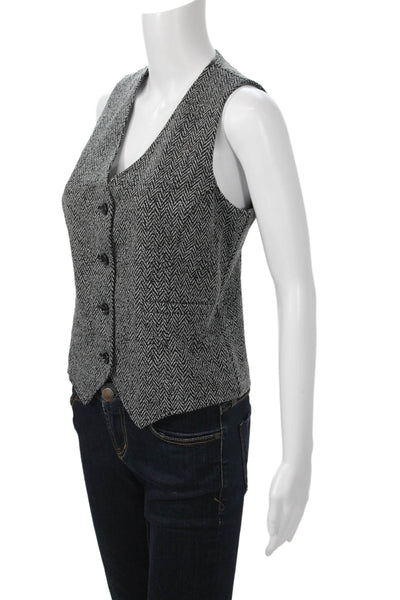 Renuar Women Black Herringbone V-Neck Sleeveless Vest Classic Size XS