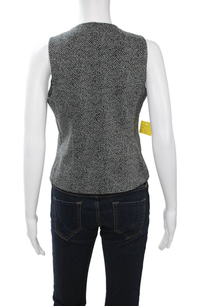 Renuar Women Black Herringbone V-Neck Sleeveless Vest Classic Size XS