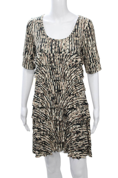 Isle By Melis Kozan Women Shift Dress Beige Animal Print Short Sleeve Size S