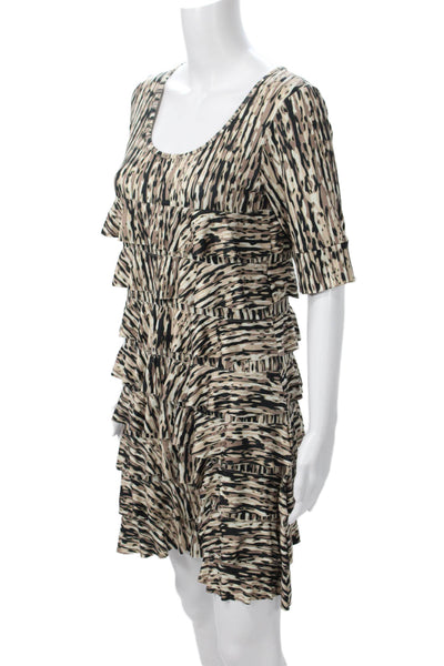 Isle By Melis Kozan Women Shift Dress Beige Animal Print Short Sleeve Size S
