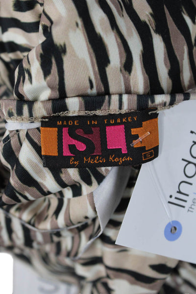 Isle By Melis Kozan Women Shift Dress Beige Animal Print Short Sleeve Size S