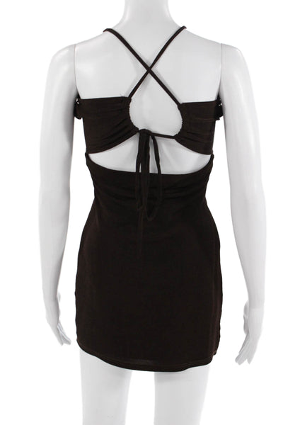 Peppermayo Womens Bodycon Mini Dress Black V-Neck Drawstring Size 4