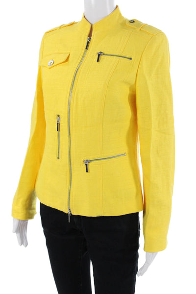 Juliana Collezione Women Military Jacket Yellow Button High Neck Size 2