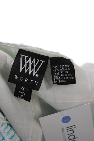 Worth Womens Light Blue Striped Crew Neck 3/4 Sleeve Button Jacket Size 4