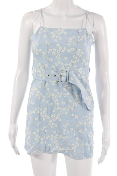 Zara Women Mini Sundress Light Blue Floral Square Neck Sleeveless Size S