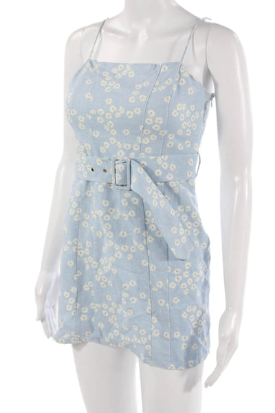 Zara Women Mini Sundress Light Blue Floral Square Neck Sleeveless Size S