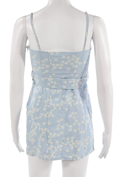 Zara Women Mini Sundress Light Blue Floral Square Neck Sleeveless Size S