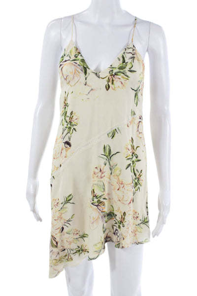 Haute Hippie Women Slip Dress Beige Floral V-Neck Sleeveless Mini Size XS