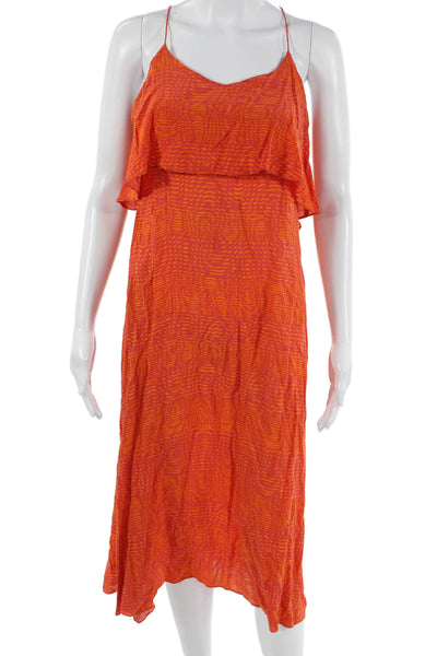 Thakoon Addition Women Orange Geometric Slip Dress V-Neck Sleeveless Size 2