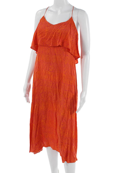Thakoon Addition Women Orange Geometric Slip Dress V-Neck Sleeveless Size 2