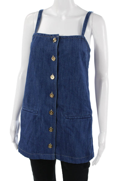 J Crew Womens Dark Blue Denim Square Neck Sleeveless Shift Blouse Size 2XS