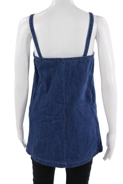 J Crew Womens Dark Blue Denim Square Neck Sleeveless Shift Blouse Size 2XS