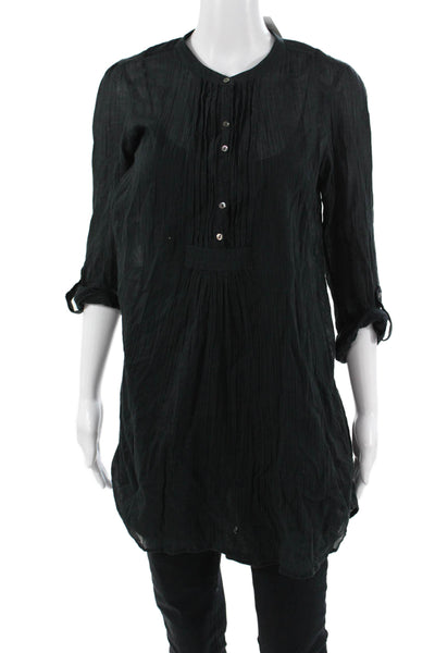 Joie Womens Tunic Blouse Black 3/4 Sleeve Round Neck Cotton Boho Size XS