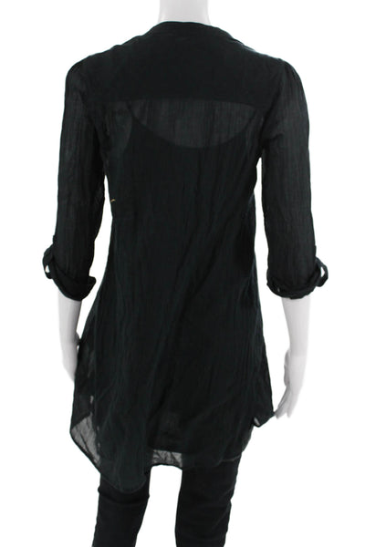 Joie Womens Tunic Blouse Black 3/4 Sleeve Round Neck Cotton Boho Size XS