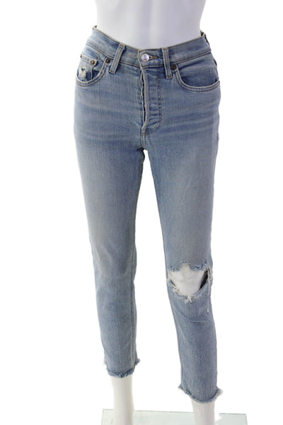 Re/Done Womens Cropped Ankle Jeans Light Blue High Rise Size 24