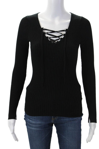 Allsaints Womens Pullover Lace Up Black Long Sleeve Gothic Size M