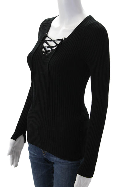 Allsaints Womens Pullover Lace Up Black Long Sleeve Gothic Size M